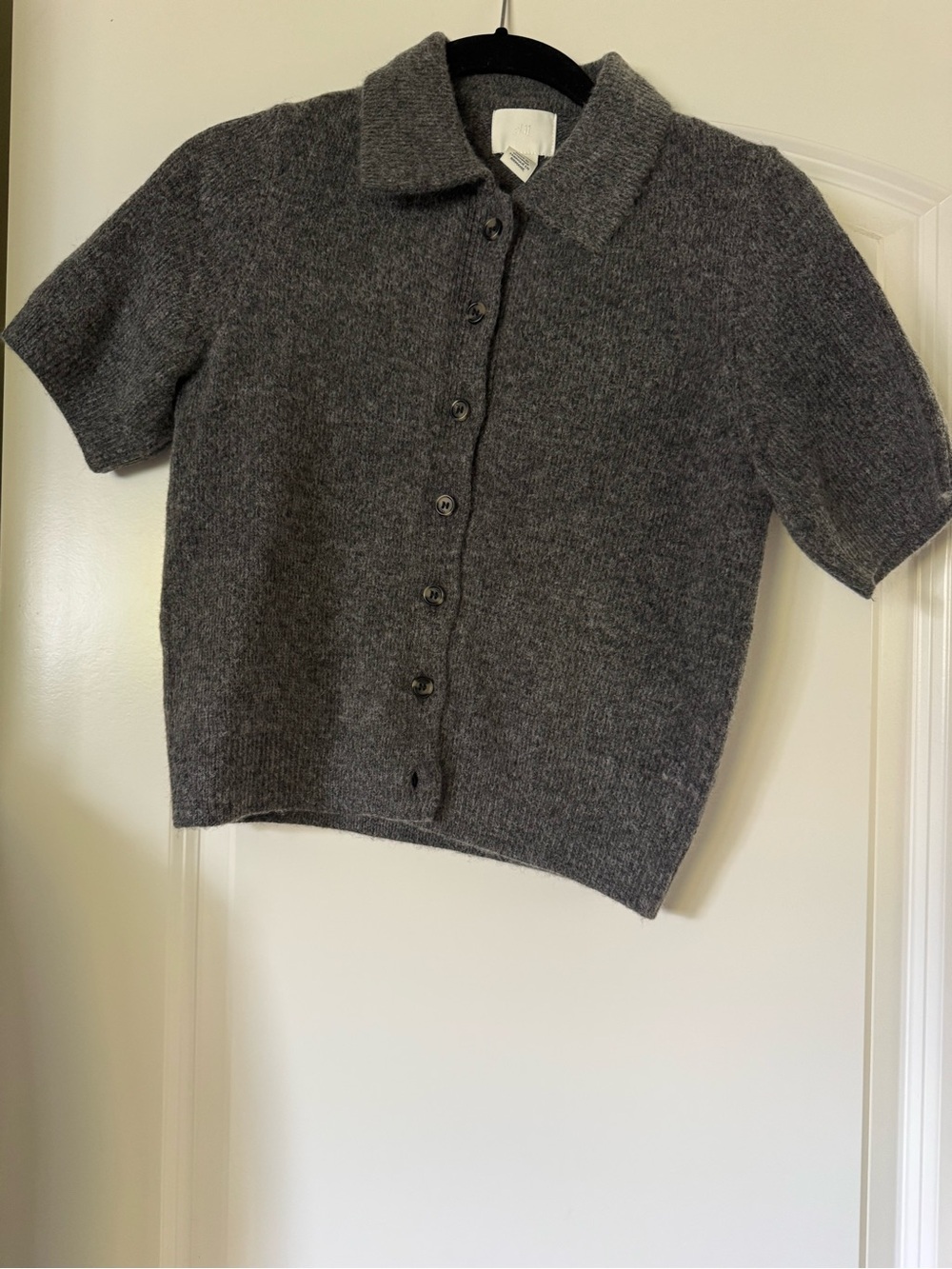 H&M Short-Sleeve Button-Up Cardigan in Charcoal Gray